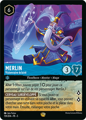 cartes lorcana merlin au dessus de la carte magic the gathering préceptrice éclairée